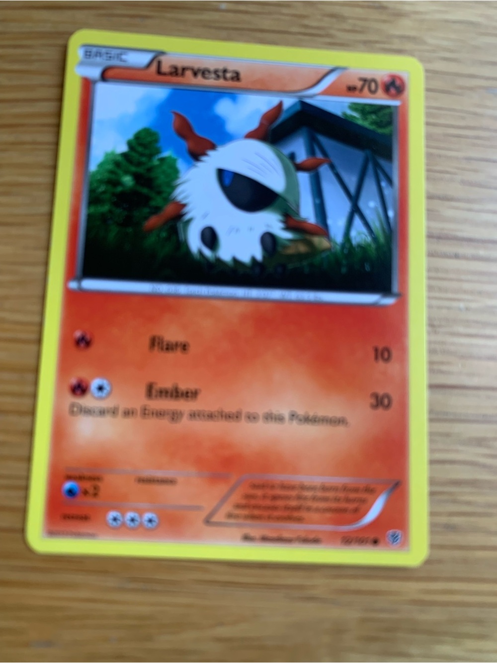 Pokemon Larvesta Card - Yellow Border, Orange Artwork